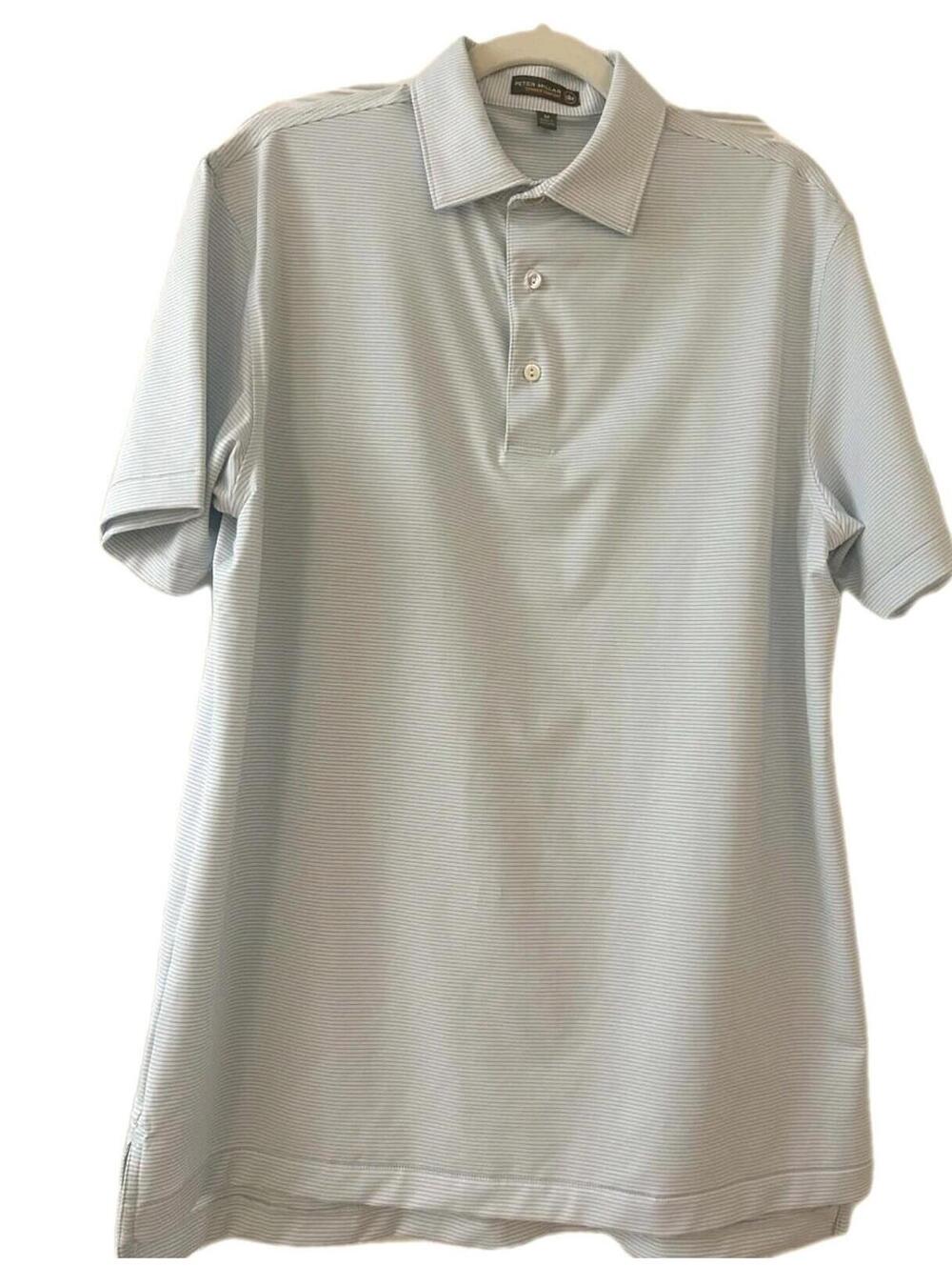 Peter Millar Men’s Preppy Polo Golf Stripes Summer Blue Shirt Size M